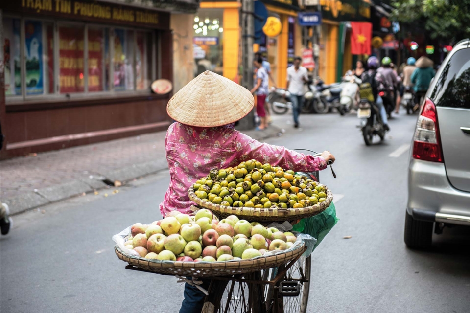 Vietnam Inside Obstverkäuferin mit Fahrrad
